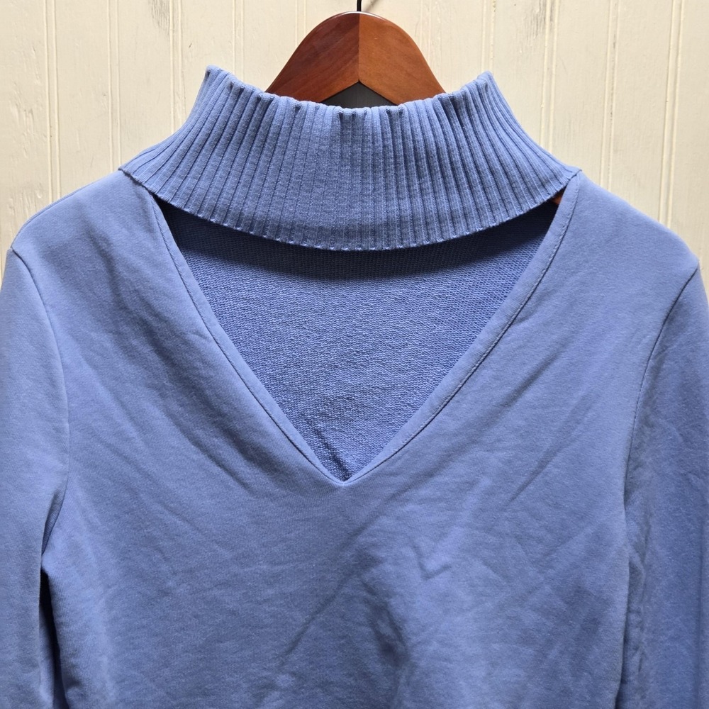 Zara Sweater Womens Medium Blue Turtleneck Long Sleeve Knit Pullover Cutout